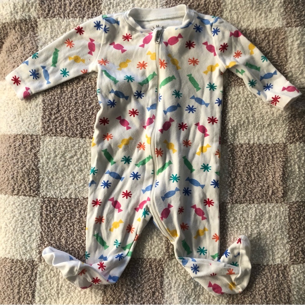BOGO 🎊 Primary Colorful Candy Print White Footie Pajamas